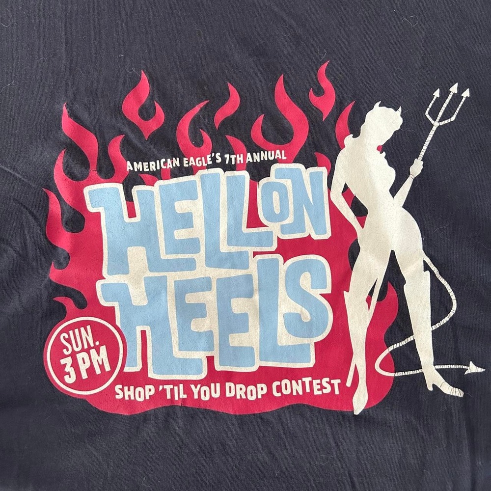 Y2K American Eagle - Hell On Heels Long Sleeve Graphic Tee | Dark Blue | Size M